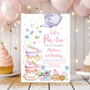 Invitación Aniversario del Fiesta del té rosado púrpura