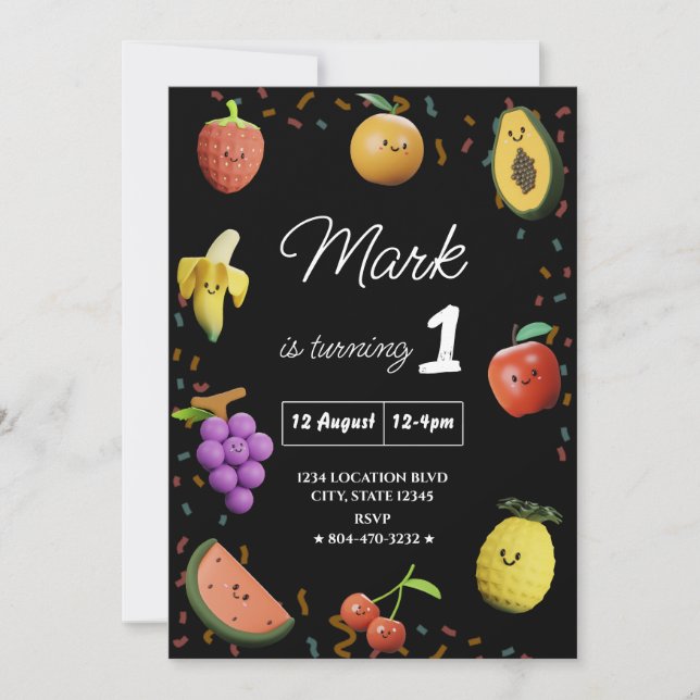 Invitación Aniversario del Fruto del Baile Cute (Anverso)
