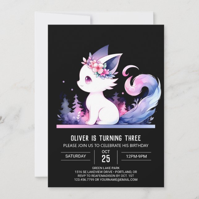 Invitación Aniversario del Gato de Niños Elegantes (Anverso)