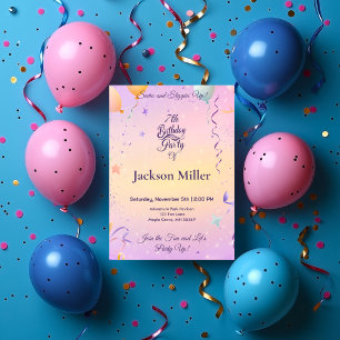 Invitación Aniversario del globo caprichoso con orejeta jugue
