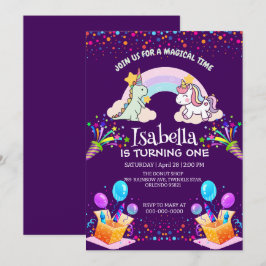 Invitación Aniversario del globo de arco iris de la dinosauri