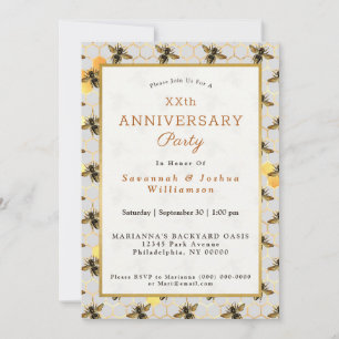 Invitación Aniversario del Honeycomb del oro de las abejas