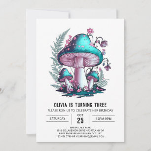 Invitación Aniversario del hongo digital con encanto simple