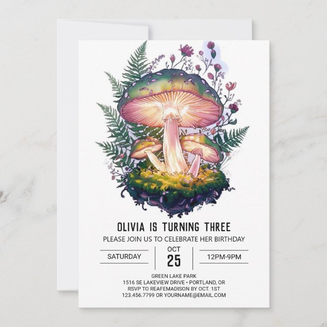 Invitación Aniversario del hongo digital místico encantado (Anverso)