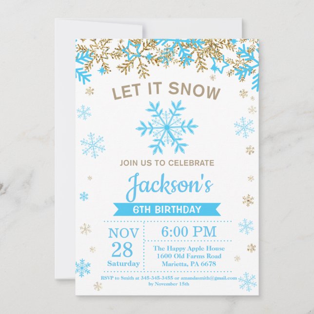 Invitación Aniversario del invierno de un niño con copo de ni (Anverso)