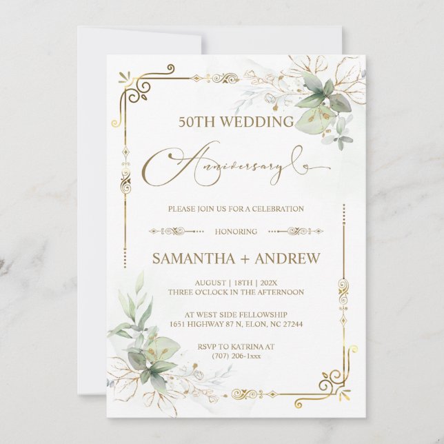 Invitación Aniversario del Jubileo de Oro del personalizable (Anverso)