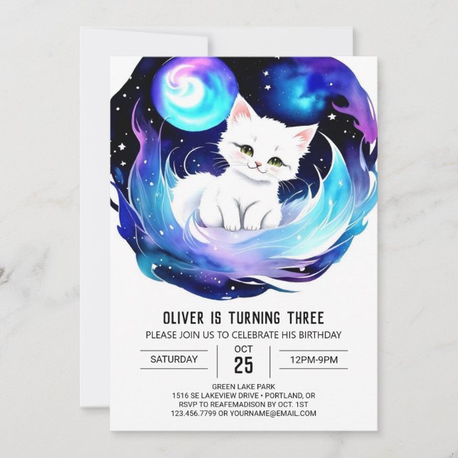 Invitación Aniversario del Kitten Encantado de los Niños (Anverso)