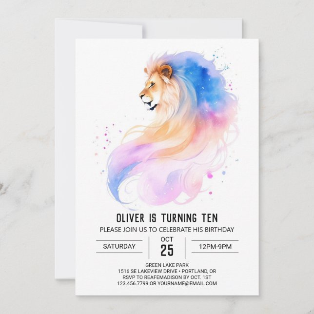 Invitación Aniversario del león del Pastel caprichoso (Anverso)