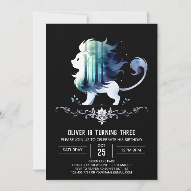 Invitación Aniversario del león dulce mágico (Anverso)