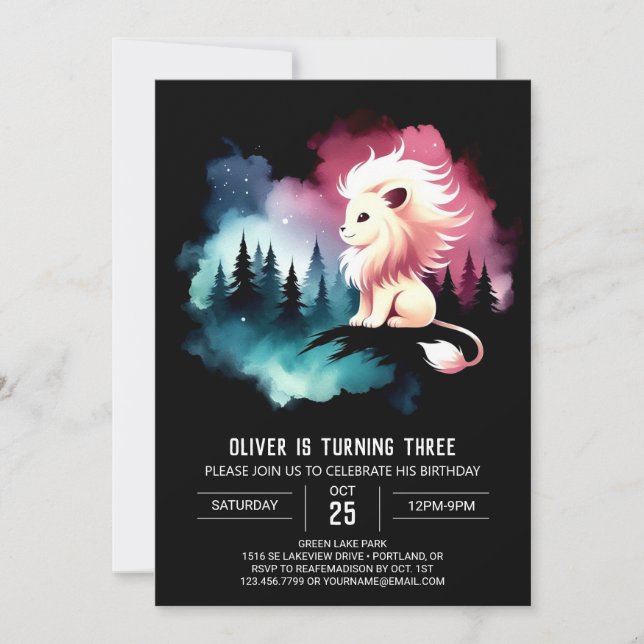 Invitación Aniversario del león infantil simple (Anverso)
