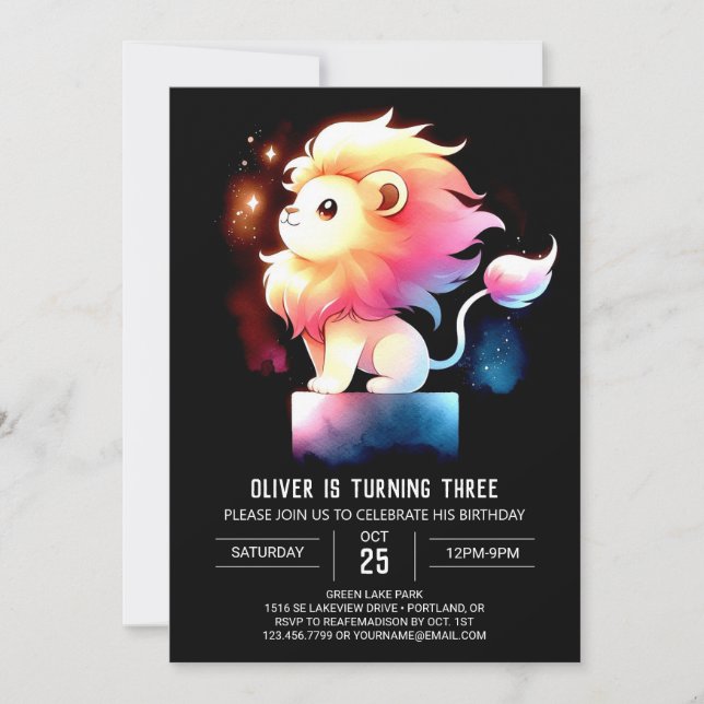 Invitación Aniversario del león Safari Encantado (Anverso)