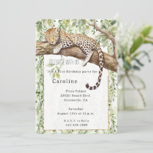 Invitación Aniversario del leopardo de marfil verde de la jun