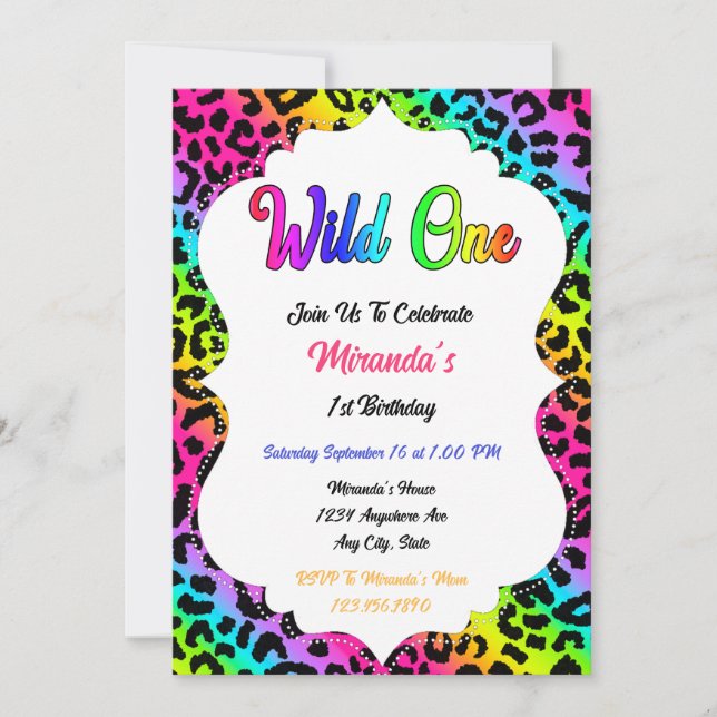 Invitación Aniversario del leopardo del arcoiris de Wild One (Anverso)