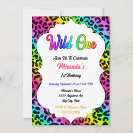 Invitación Aniversario del leopardo del arcoiris de Wild One