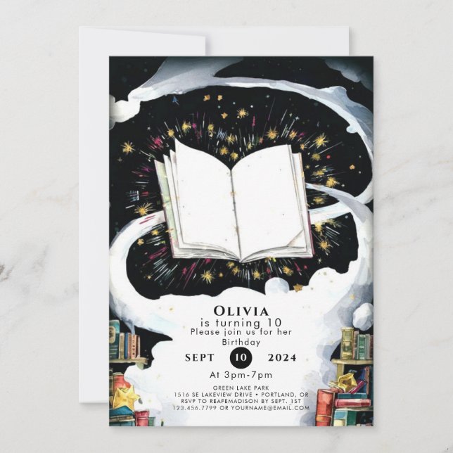 Invitación Aniversario del libro de cuentos sencillos para ni (Anverso)