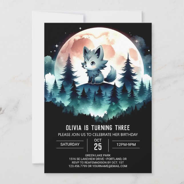 Invitación Aniversario del lobo de niños elegantes (Anverso)