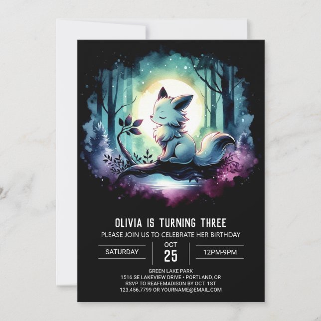 Invitación Aniversario del Lobo Simple Encantado (Anverso)