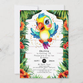 Invitación Aniversario del loro de acuarela de Cute