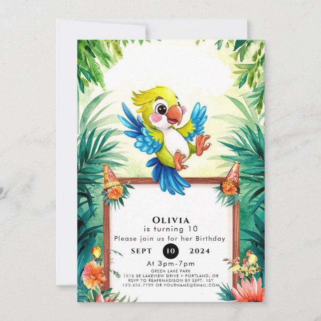 Invitación Aniversario del loro de niños simples (Anverso)
