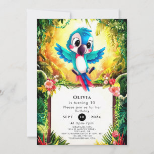Invitación Aniversario del loro del Pastel de la Jungla