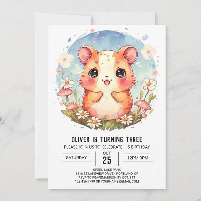 Invitación Aniversario del magnífico Pastel Hamster (Anverso)
