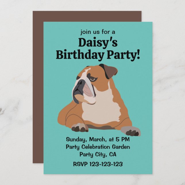 Invitación Aniversario del Mascota del Bulldog inglés (Anverso / Reverso)