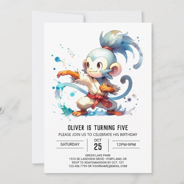 Invitación Aniversario del mono editable de la jungla (Anverso)