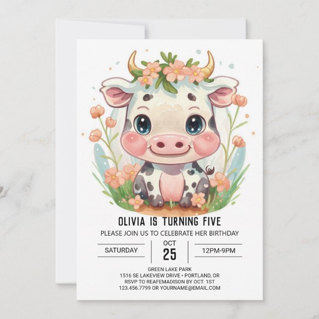 Invitación Aniversario del nacimiento de Cow de la granja Cut (Anverso)