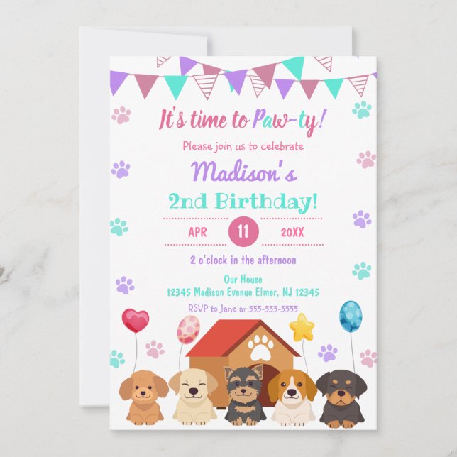 Invitación Aniversario del nacimiento del Chica de Cachorro d (Anverso)
