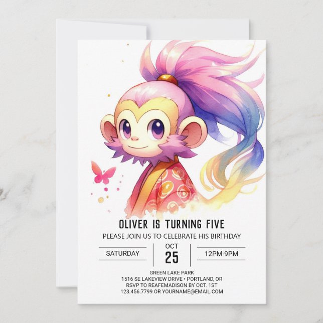 Invitación Aniversario del nacimiento del mono original infan (Anverso)