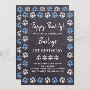 Invitación Aniversario del nacimiento del perro azul de Chalk