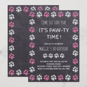 Invitación Aniversario del nacimiento del perro rosado de Cha
