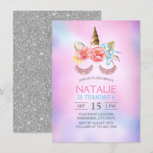 Invitación Aniversario del naranja azul intenso Unicornio