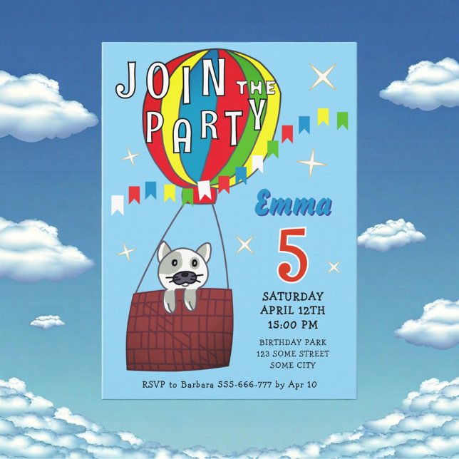 Invitación Aniversario del natalicio del Whimsical Hot Air Ba (Subido por el creador)