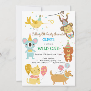 Invitación Aniversario del niño de animales salvajes de un fi