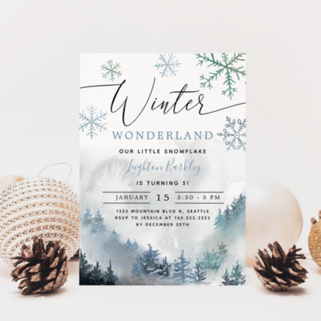 Invitación Aniversario del niño de Blue Winter Wonderland (Subido por el creador)