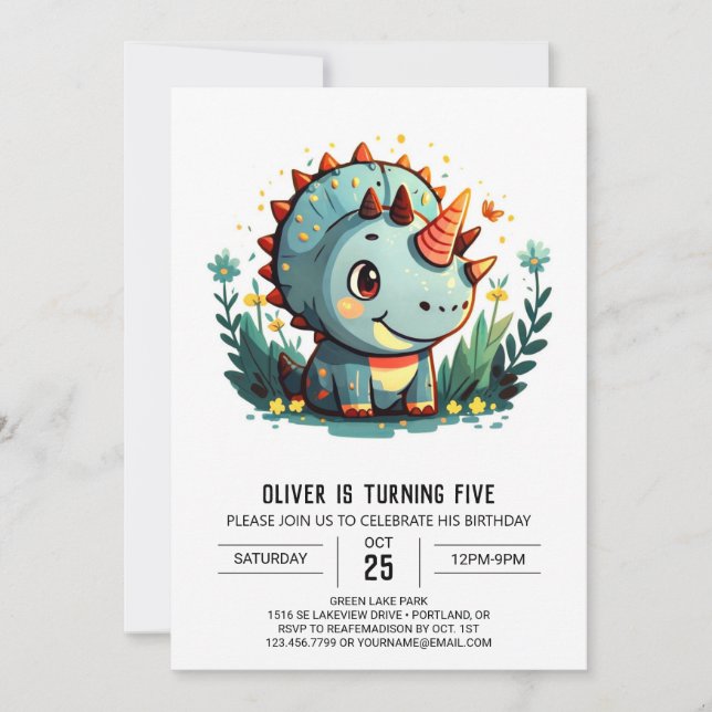 Invitación Aniversario del niño de Dinosaurio de la Moda de T (Anverso)
