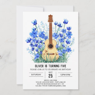 Invitación Aniversario del niño de la guitarra azul clásica