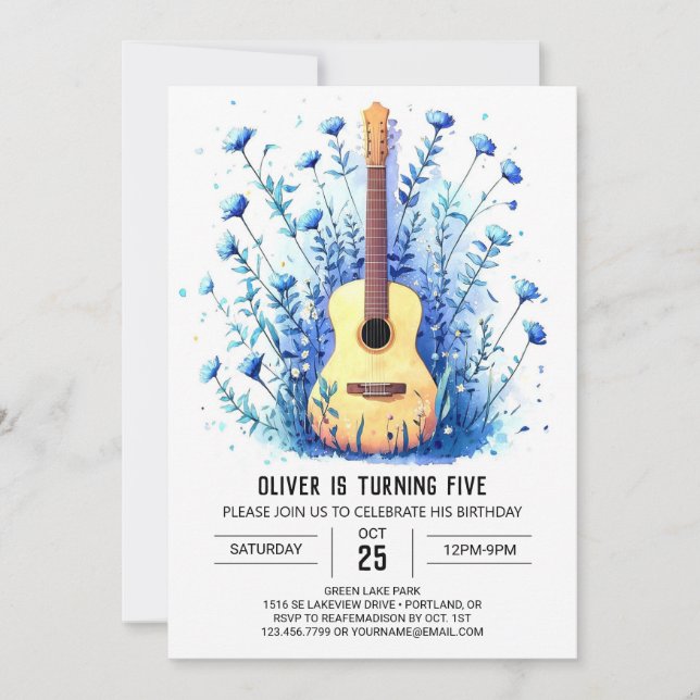 Invitación Aniversario del niño de la guitarra clásica acústi (Anverso)