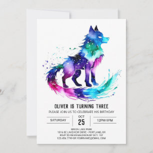 Invitación Aniversario del niño digital del lobo mágico simpl