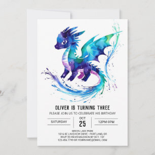 Invitación Aniversario del niño digital Dragon colorido