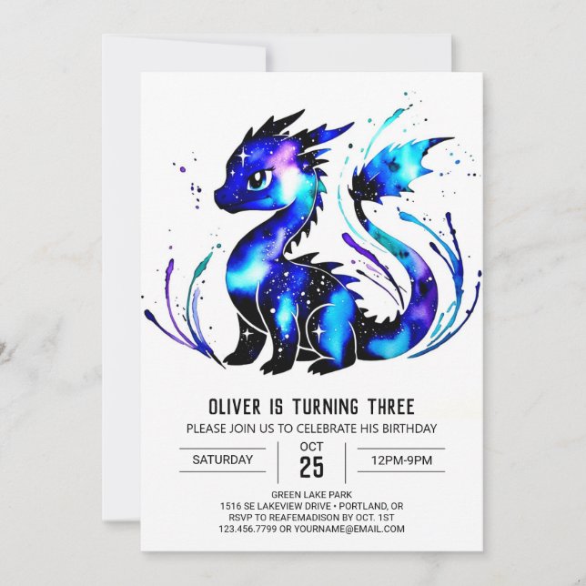 Invitación Aniversario del niño digital Dragon Majestic en lí (Anverso)