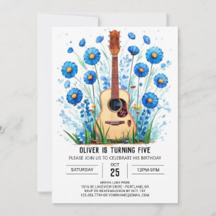 Invitación Aniversario del niño guitarrista de un músico enca