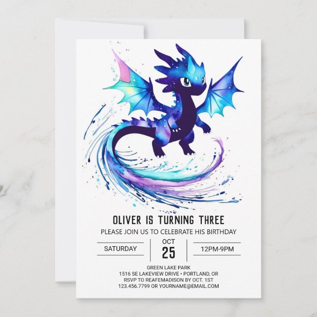 Invitación Aniversario del niño pequeño Personalizado Dragon  (Anverso)