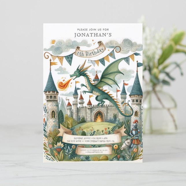 Invitación Aniversario del Niño Real de Knight y Dragon (Subido por el creador)