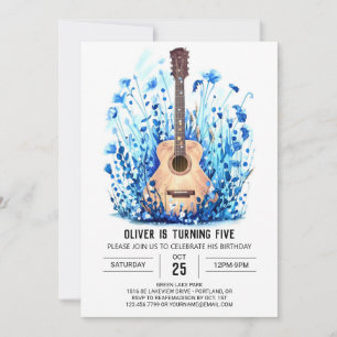 Invitación Aniversario del niño simple de la guitarra azul