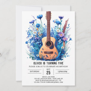 Invitación Aniversario del niño simple de la guitarra azul