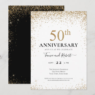 Invitación Aniversario del Oro Blanco Negro 50 Boda