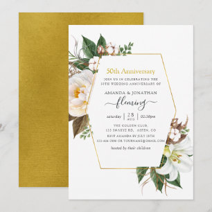 Invitación Aniversario del Oro Floral Geométrica 50 Boda