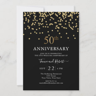 Invitación Aniversario del Oro Negro Moderno 50° Boda